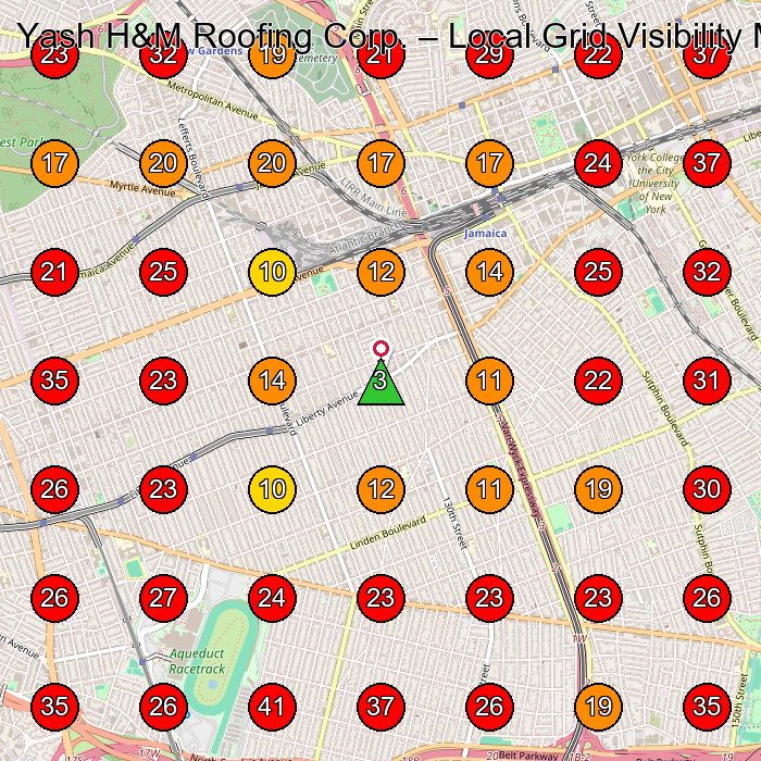 Yash H&M Roofing Corp. GeoGrid visibility map for Construction Company in South Ozone Park